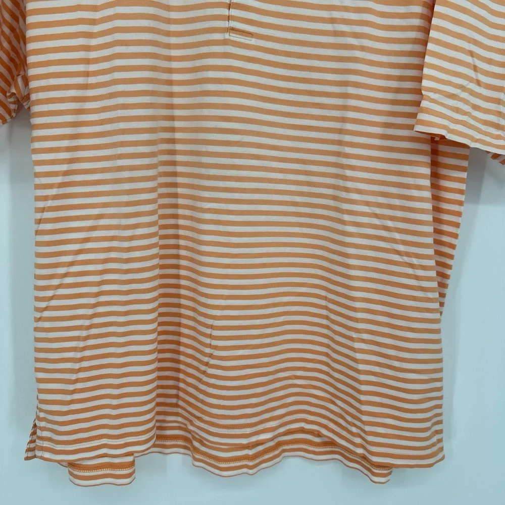 Fairway & Greene Golf Polo Shirt Men's L Peach White Striped‎ Champions Retreat
